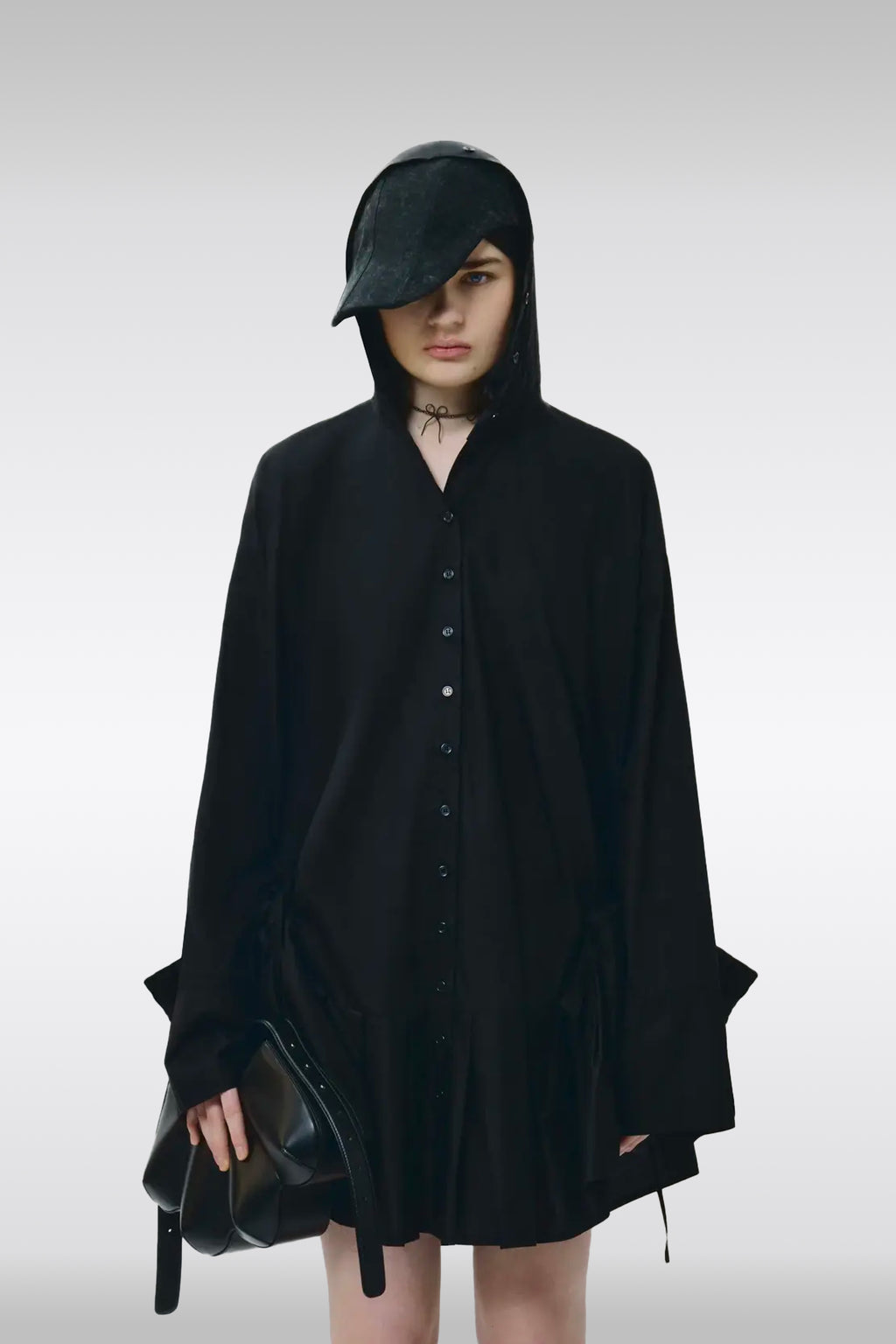 alt-image__Abito-nero-in-popeline-con-cappuccio-e-gonna-a-balze---Ballerina-Shirt-Dress