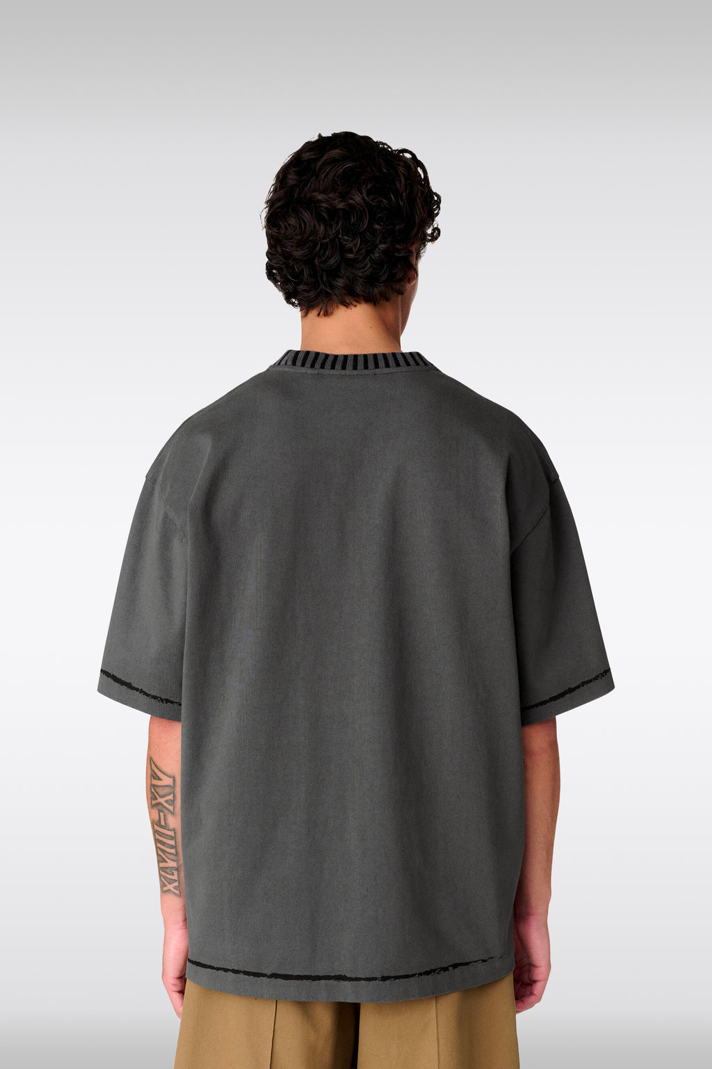 alt-image__Dark-grey-cotton-t-shirt-with-contrast-collar-and-chest-logo---Seam-Relaxed-T-shirt-