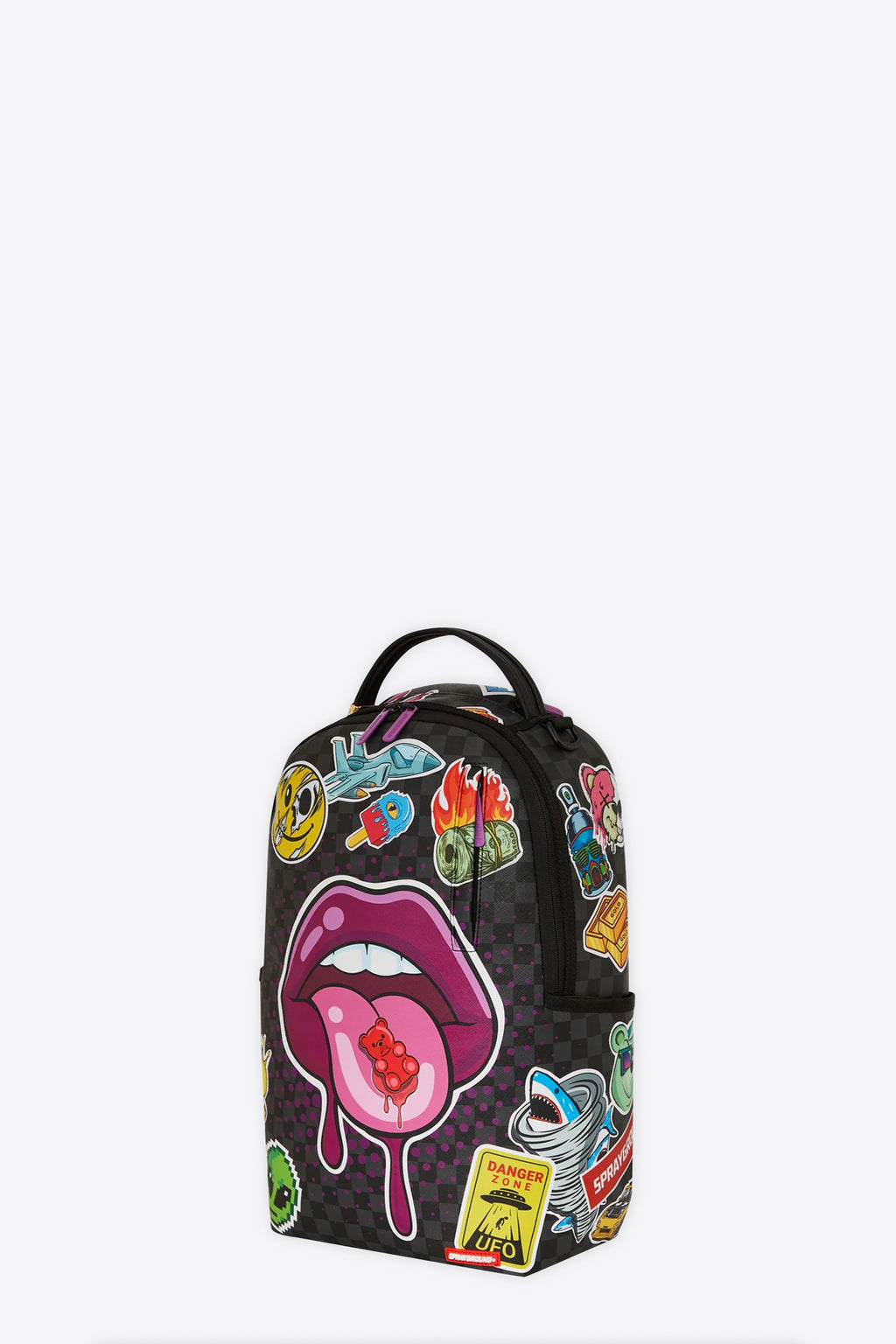 alt-image__Zaino-in-pvc-nero-a-scacchi-con-stampa-stickers-all-over---Lips-Smack-Down-Dlxvs-Backpack