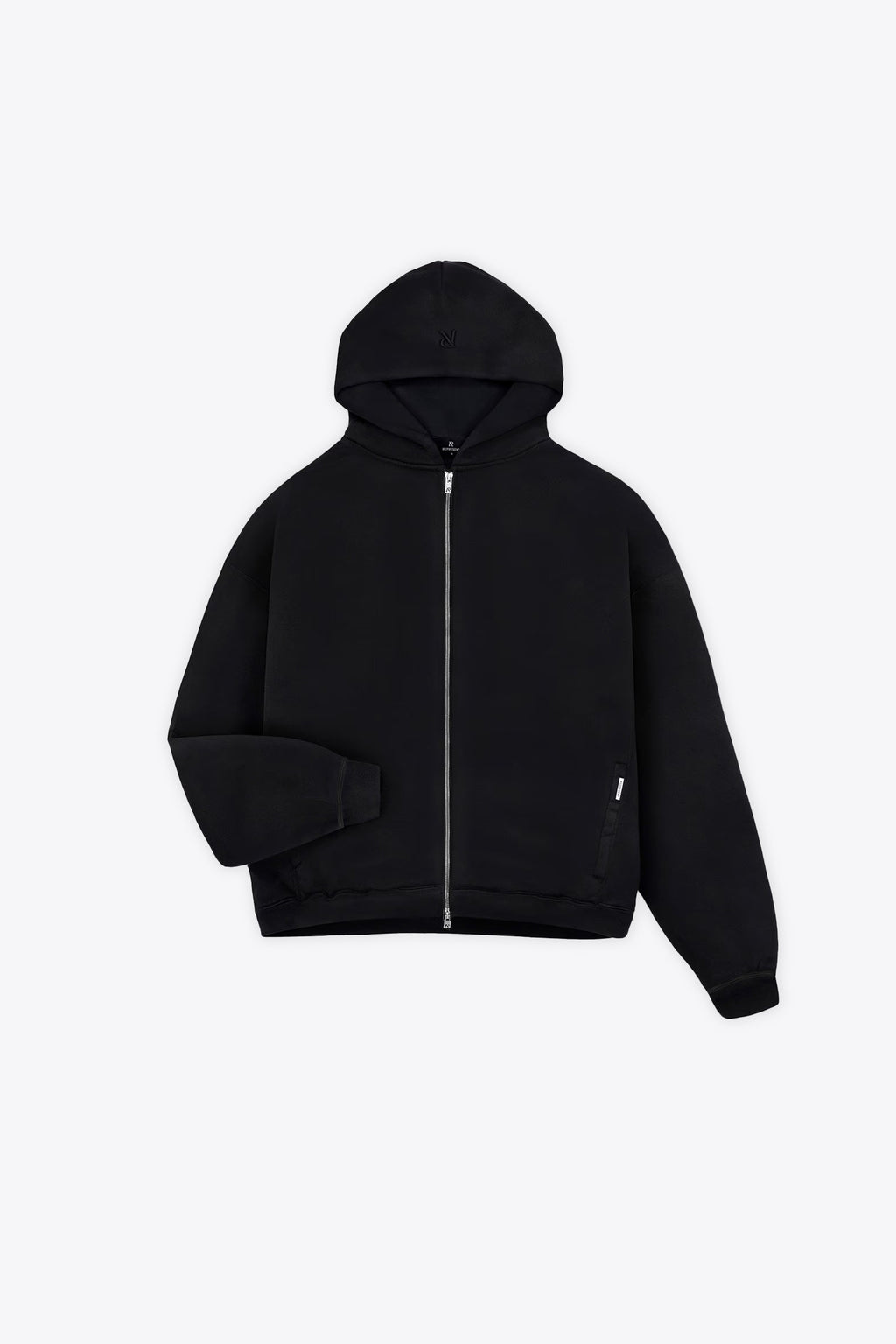 alt-image__Felpa-nera-con-cappuccio-e-zip-boxy-fit---Initial-Boxy-Zip-Hoodie