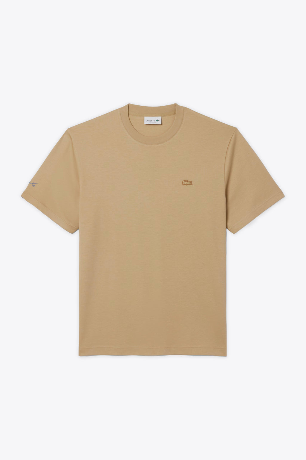 alt-image__T-shirt-in-cotone-beige-con-logo-al-petto-tono-su-tono