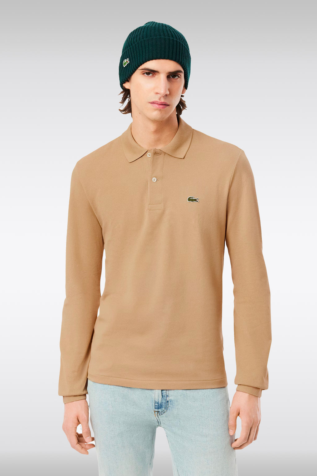 alt-image__Beige-piquè-cotton-polo-shirt-with-long-sleeves