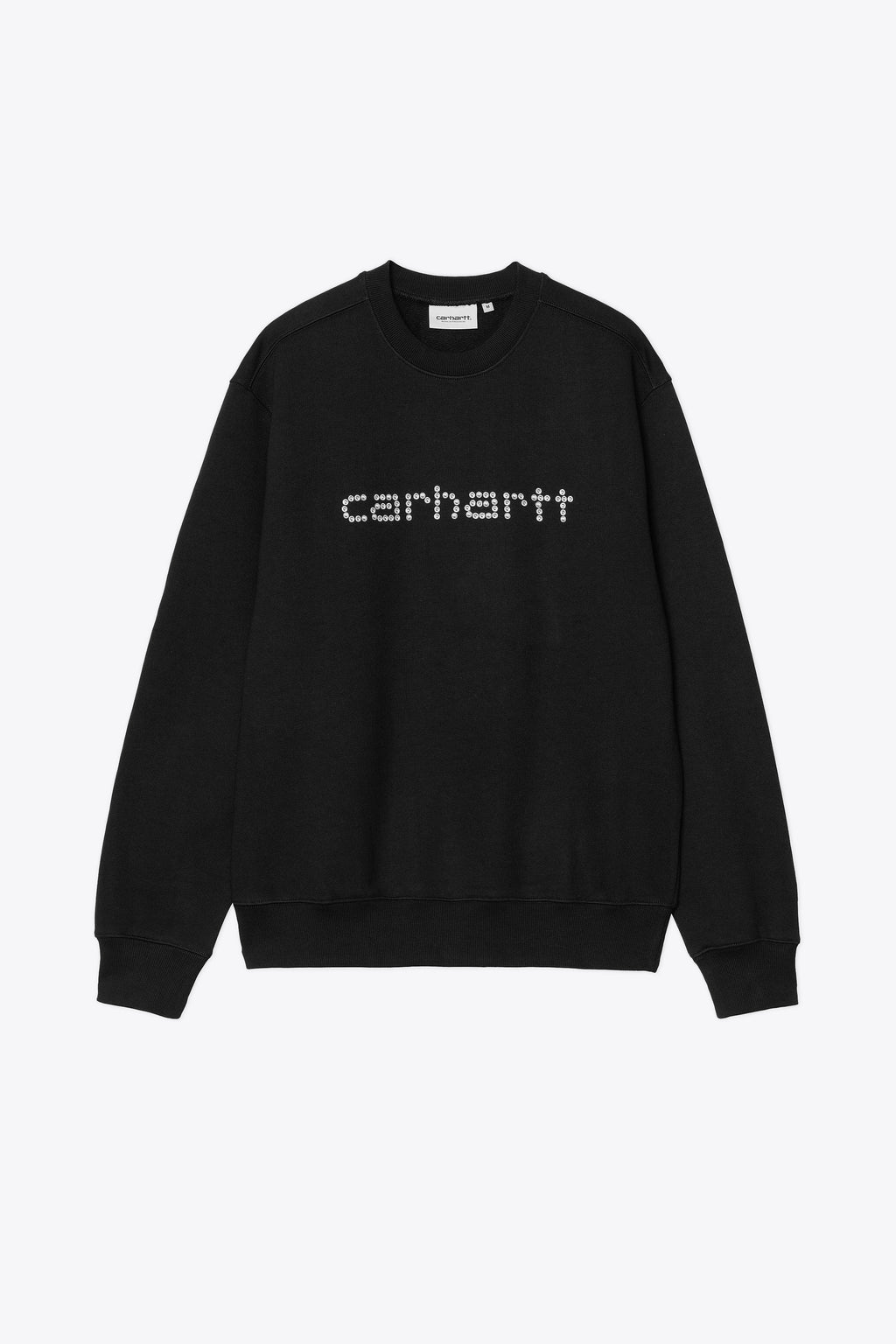 alt-image__Black-cotton-crewneck-sweater-with-printed-studs-logo---S/S-Rivet-Script-Sweat