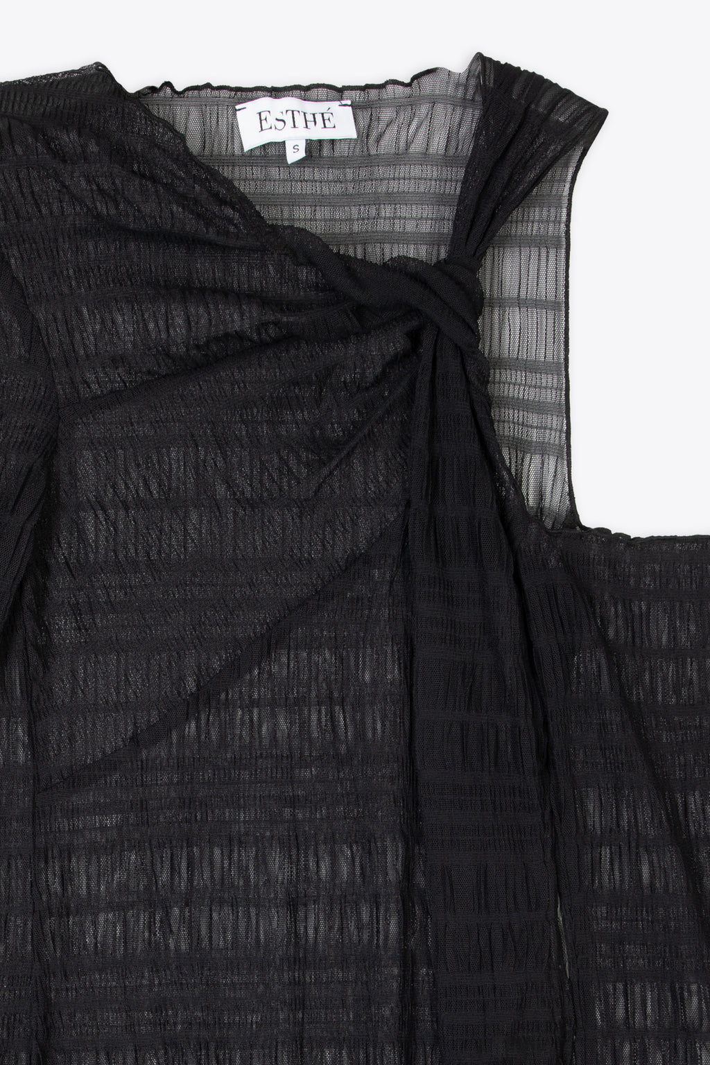 alt-image__Black-ruffle-pleated-mesh-top-with-long-sleeves---Asymmetric-Top-with-Twist-Knot-Detail
