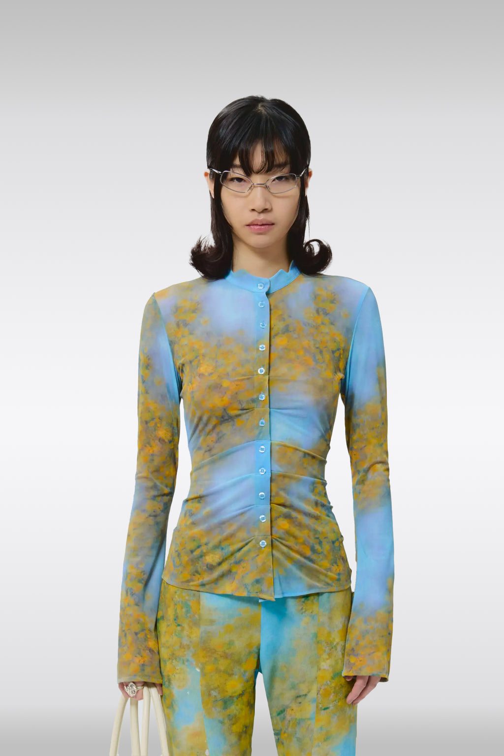alt-image__Camicia-in-mesh-celeste-e-gialla-con-stampa-floreale---Button-Up-Shirt
