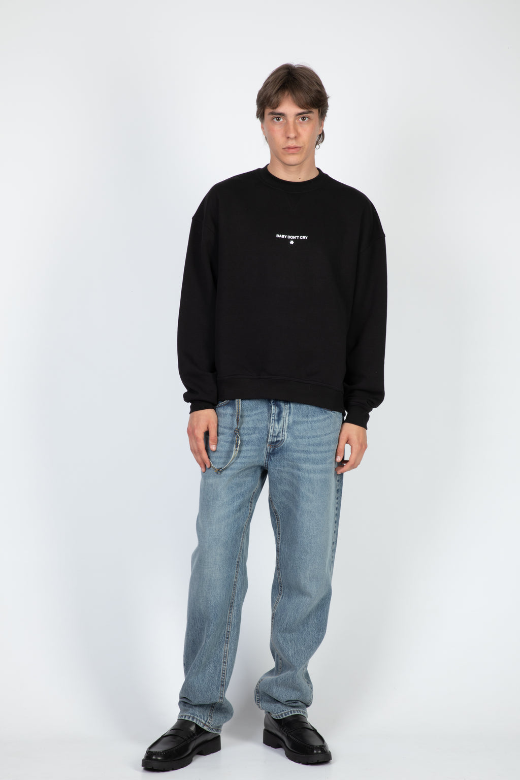 alt-image__Felpa-girocollo-nera-in-cotone-con-slogan-al-petto---Baby-Front-Crewneck