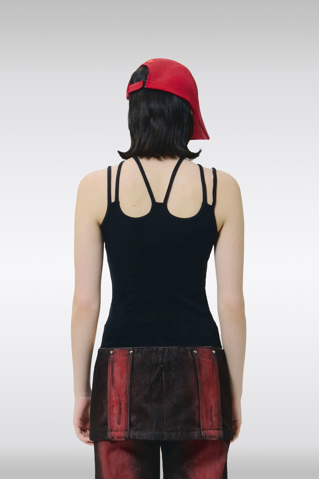 alt-image__Canotta-nera-in-cotone-a-coste-con-spalline-multiple---Tank-Top