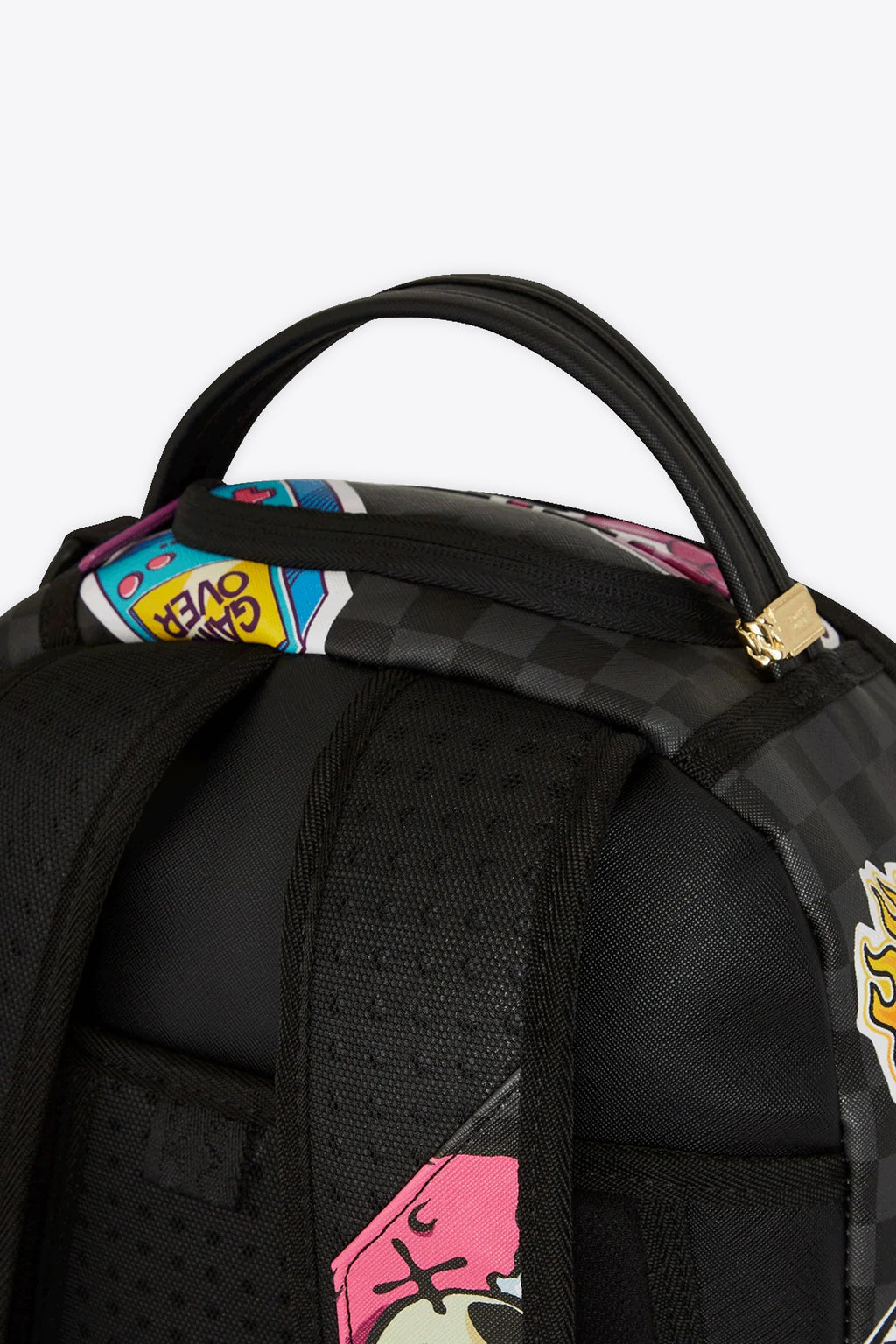 alt-image__Zaino-in-pvc-nero-a-scacchi-con-stampa-stickers-all-over---Lips-Smack-Down-Dlxvs-Backpack
