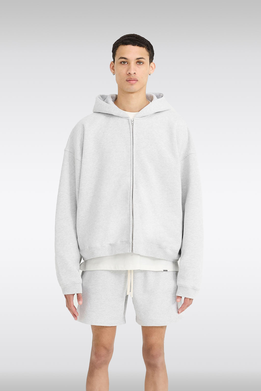 alt-image__Felpa-grigio-melange-con-cappuccio-e-zip-boxy-fit---Initial-Boxy-Zip-Hoodie