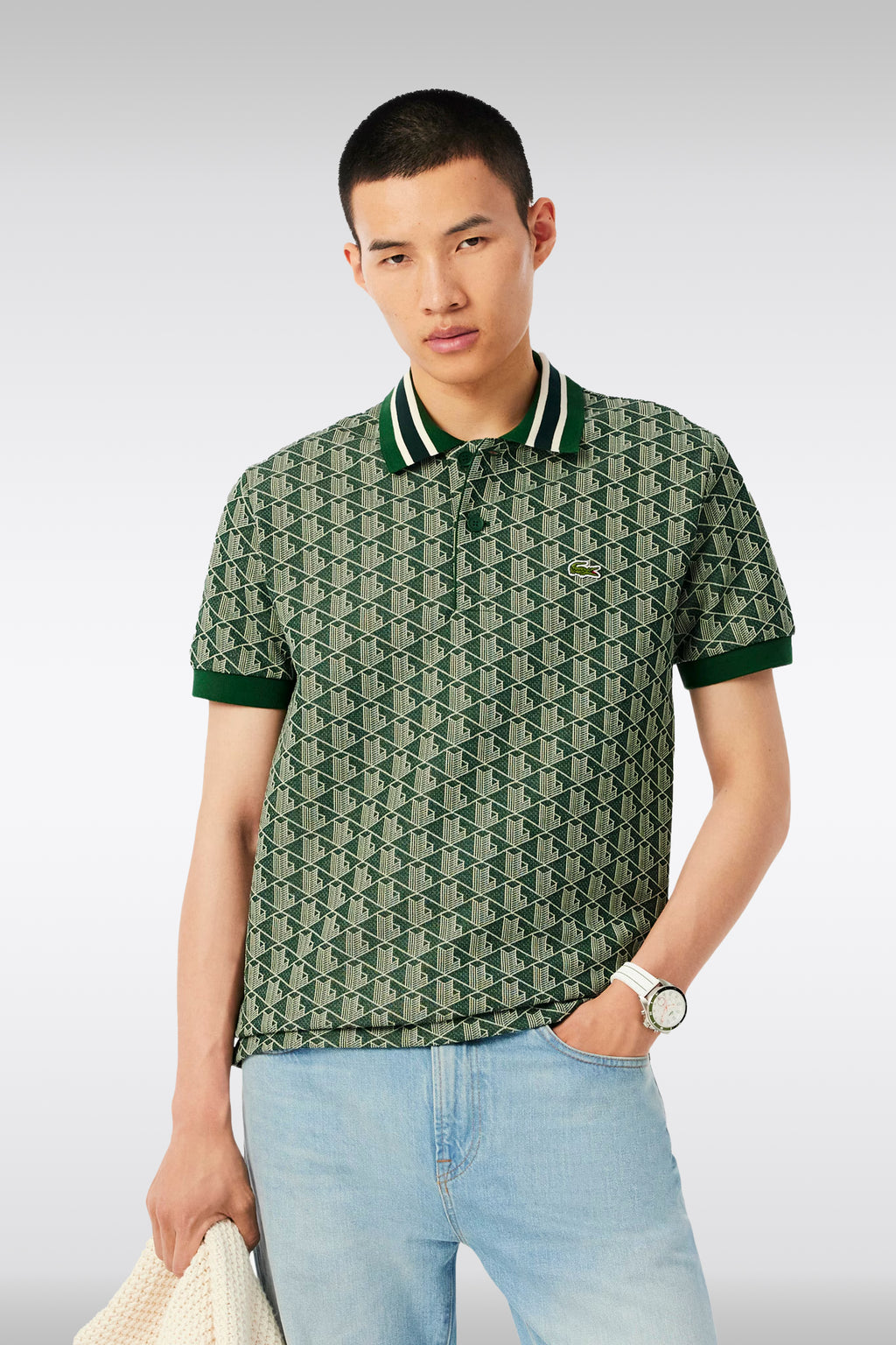 alt-image__Polo-verde-con-motivo-jacquard-monogram-con-maniche-corte