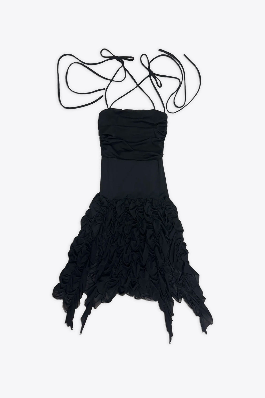 alt-image__Abito-nero-corto-in-mesh-con-gonna-goffrata---Smock-Mini-Dress