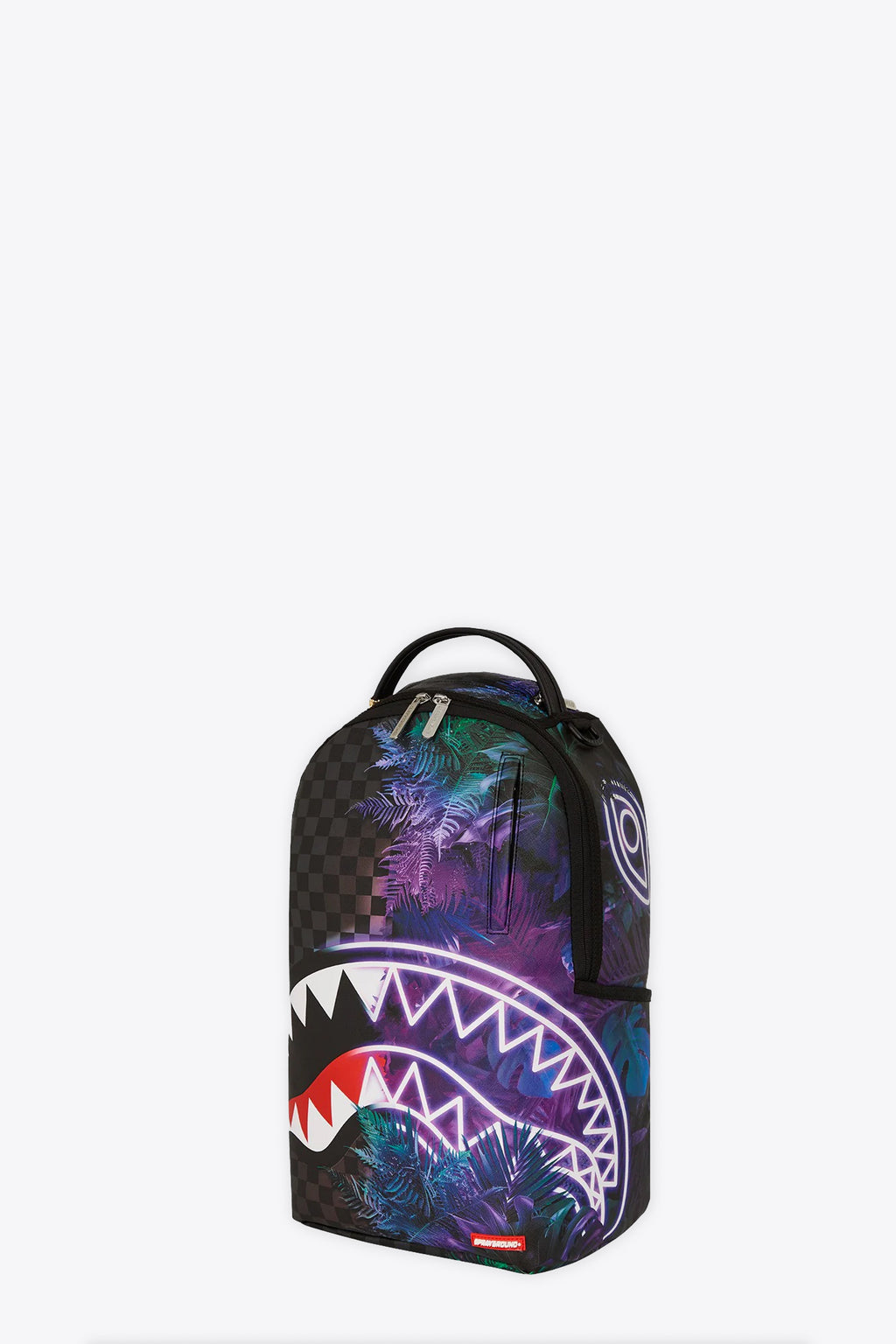 alt-image__Black-check-pvc-backpack-with-tropical-leaves-detail---Treehouse-Party-Dlxsv-Backpack-