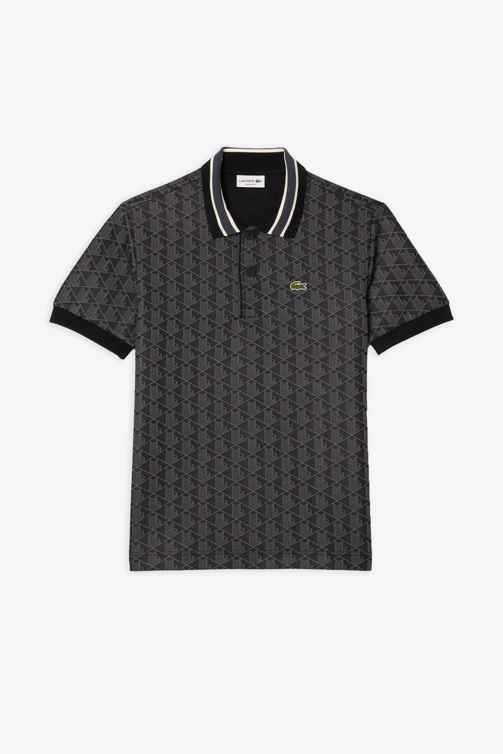 alt-image__Polo-nera-con-motivo-jacquard-monogram-con-maniche-corte
