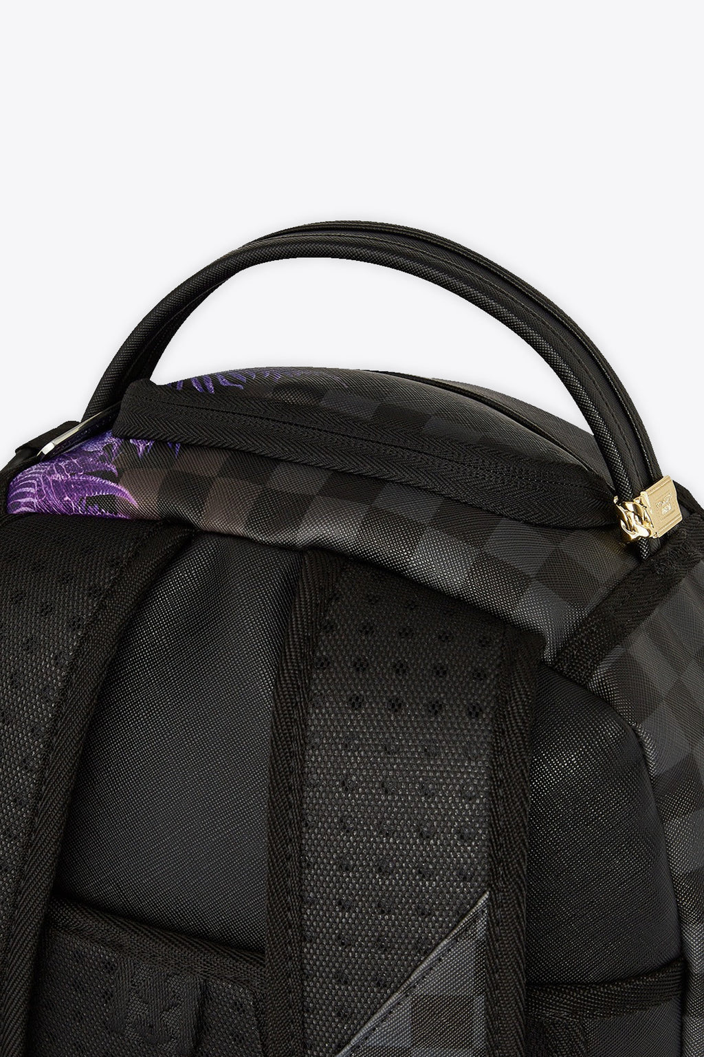alt-image__Black-check-pvc-backpack-with-tropical-leaves-detail---Treehouse-Party-Dlxsv-Backpack-