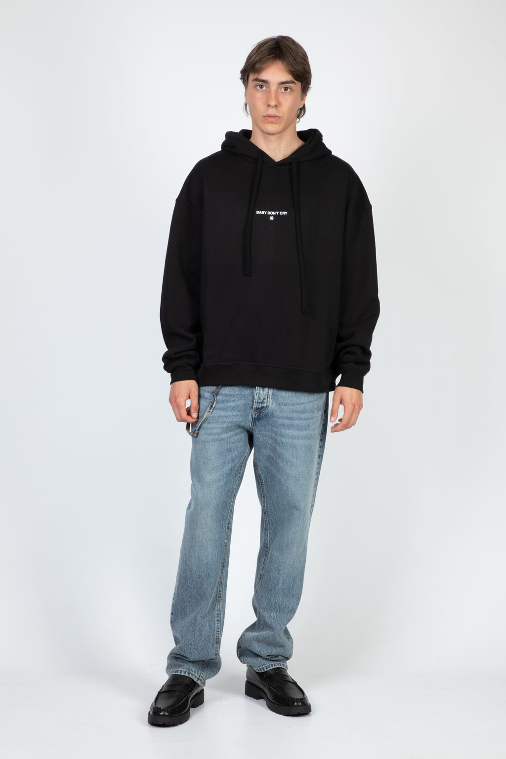 alt-image__Felpa-nera-in-cotone-con-cappuccio-e-stampa-al-petto---Baby-Front-Hoodie