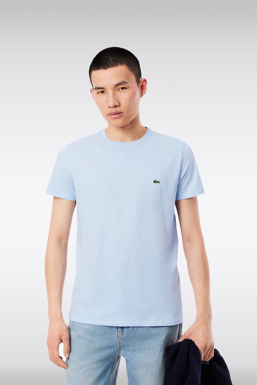 alt-image__T-shirt-in-cotone-Pima-celeste-polvere-con-logo-al-petto
