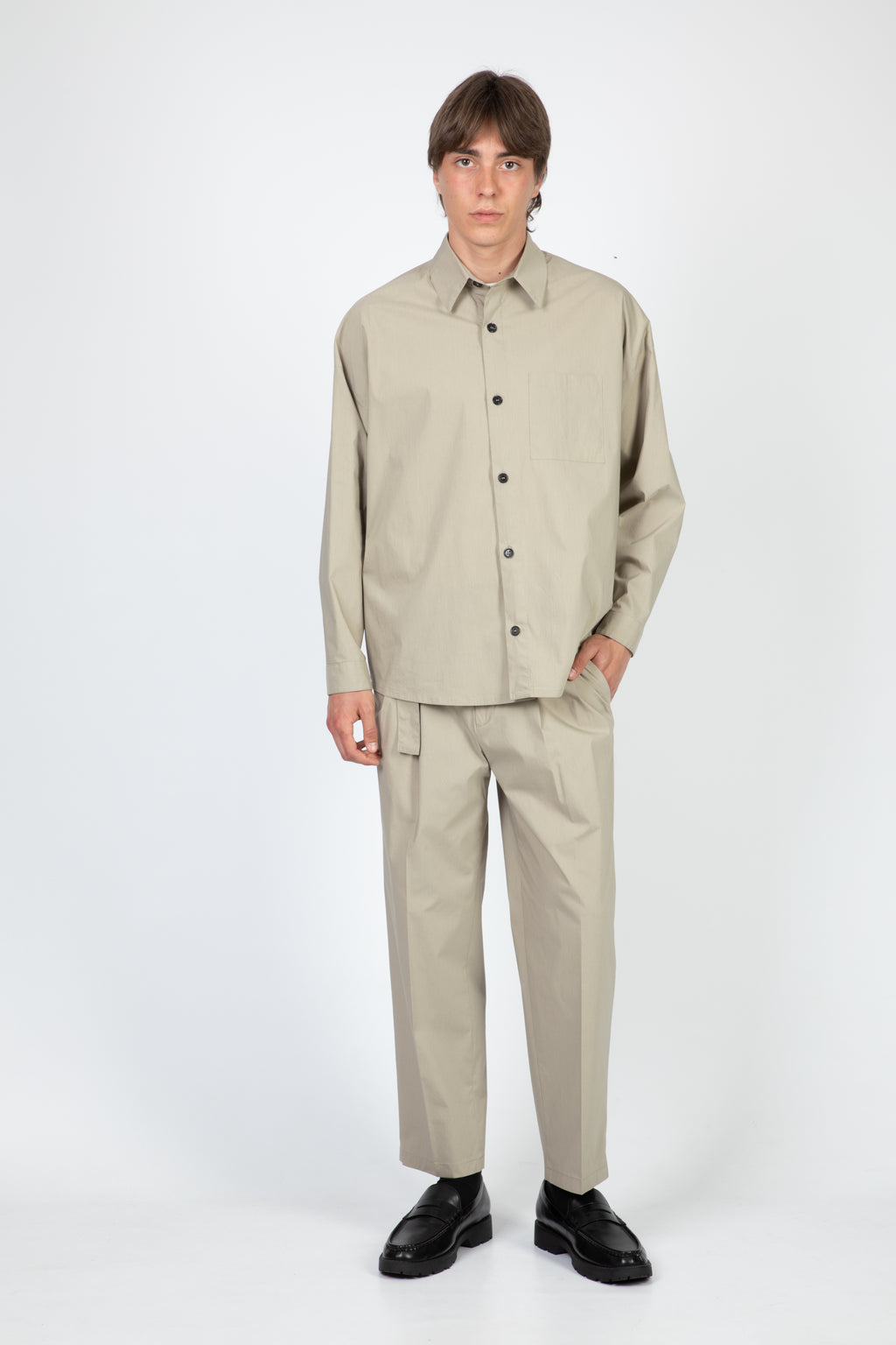 alt-image__Camicia-in-cotone-tecnico-color-kaki-con-maniche-lunghe---Haler