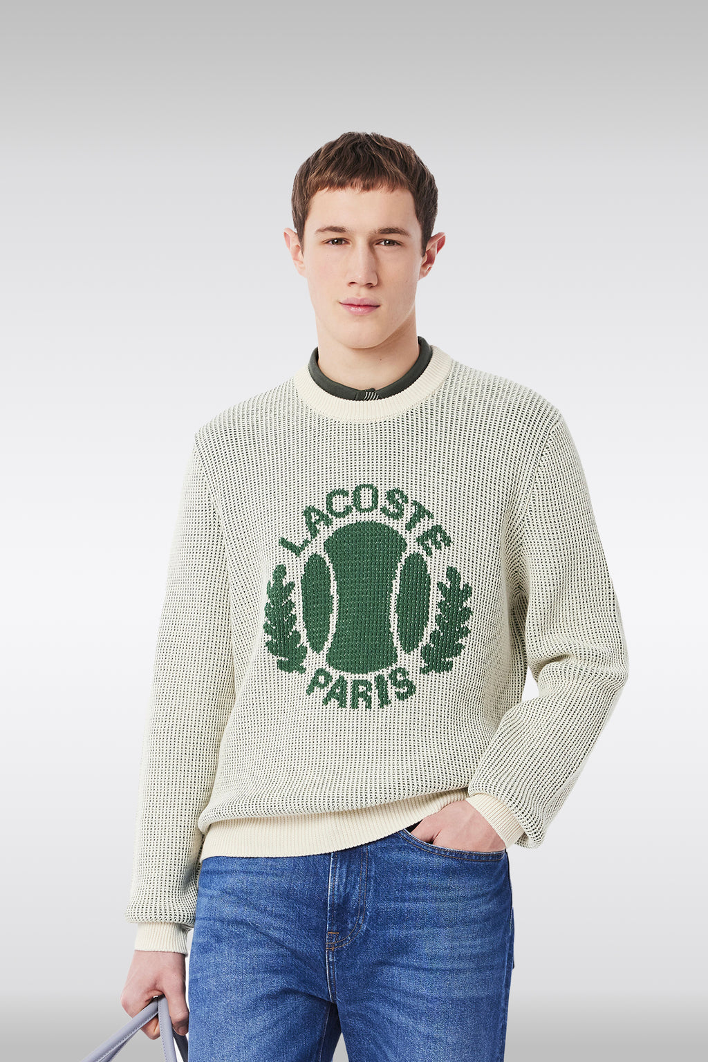 alt-image__Pullover-in-cotone-panna-con-logo-jacquard-frontale