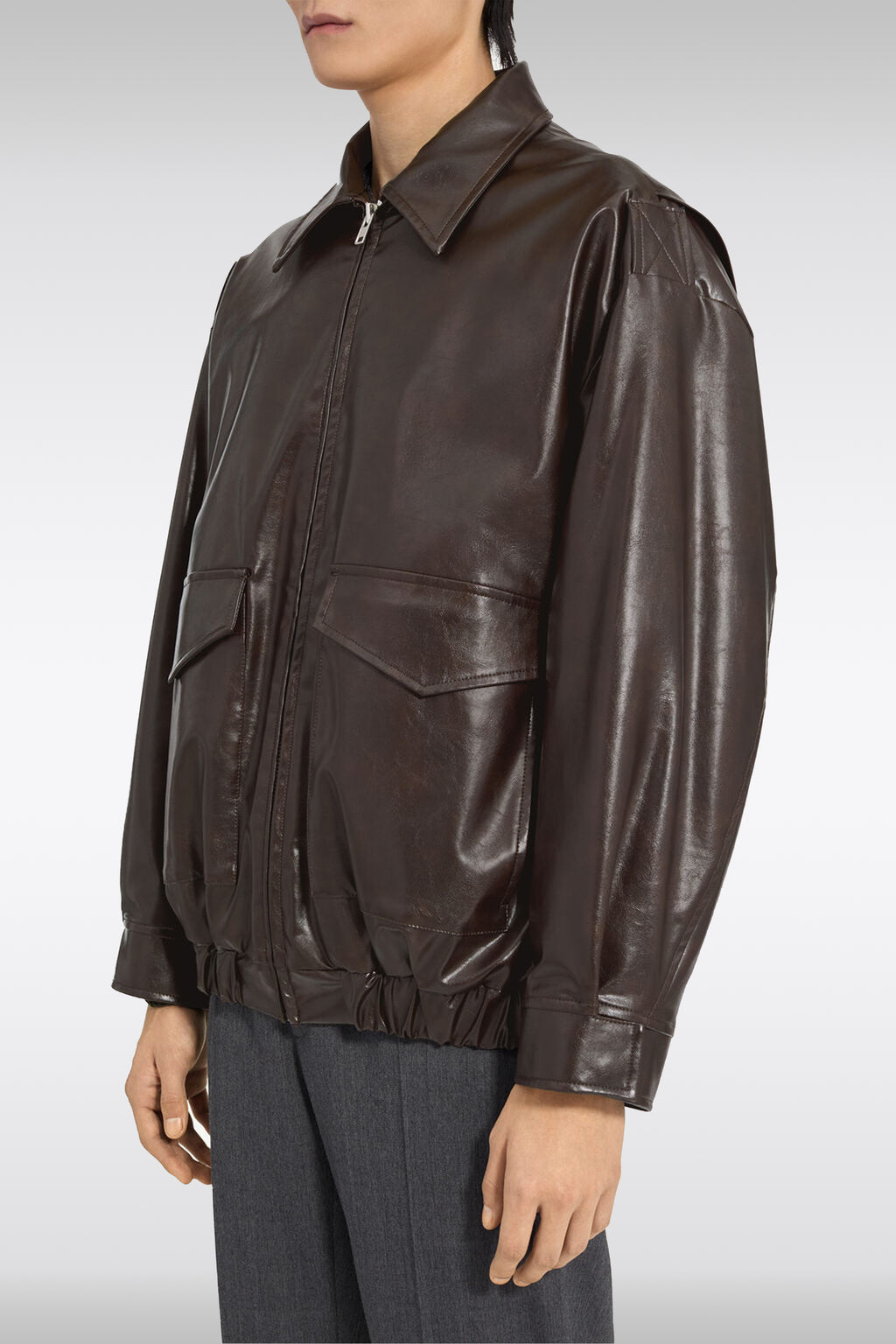 alt-image__Bomber-unisex-in-similpelle-marrone-con-colletto