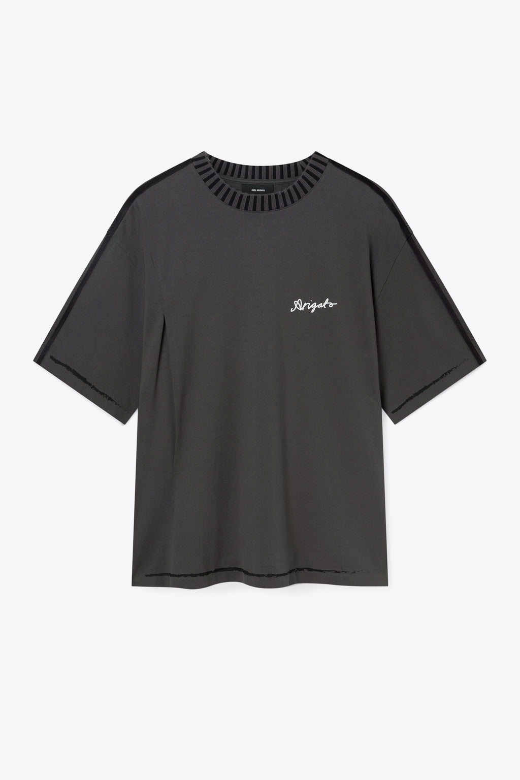 alt-image__Dark-grey-cotton-t-shirt-with-contrast-collar-and-chest-logo---Seam-Relaxed-T-shirt-