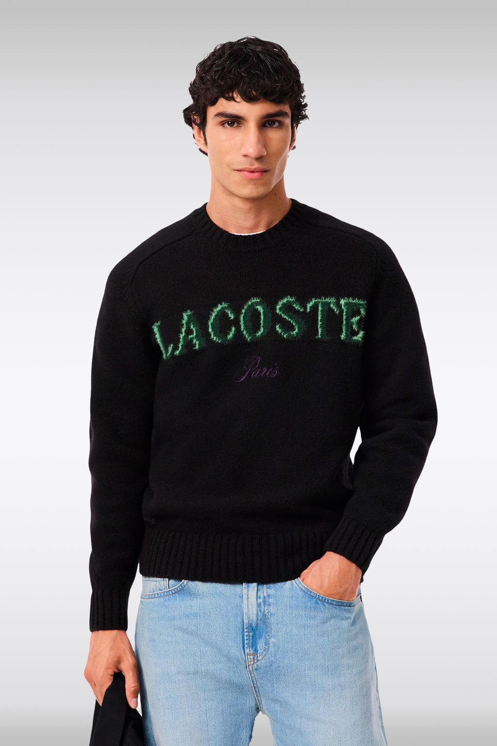 alt-image__Pullover-nero-in-lana-con-logo-jacquard-frontale