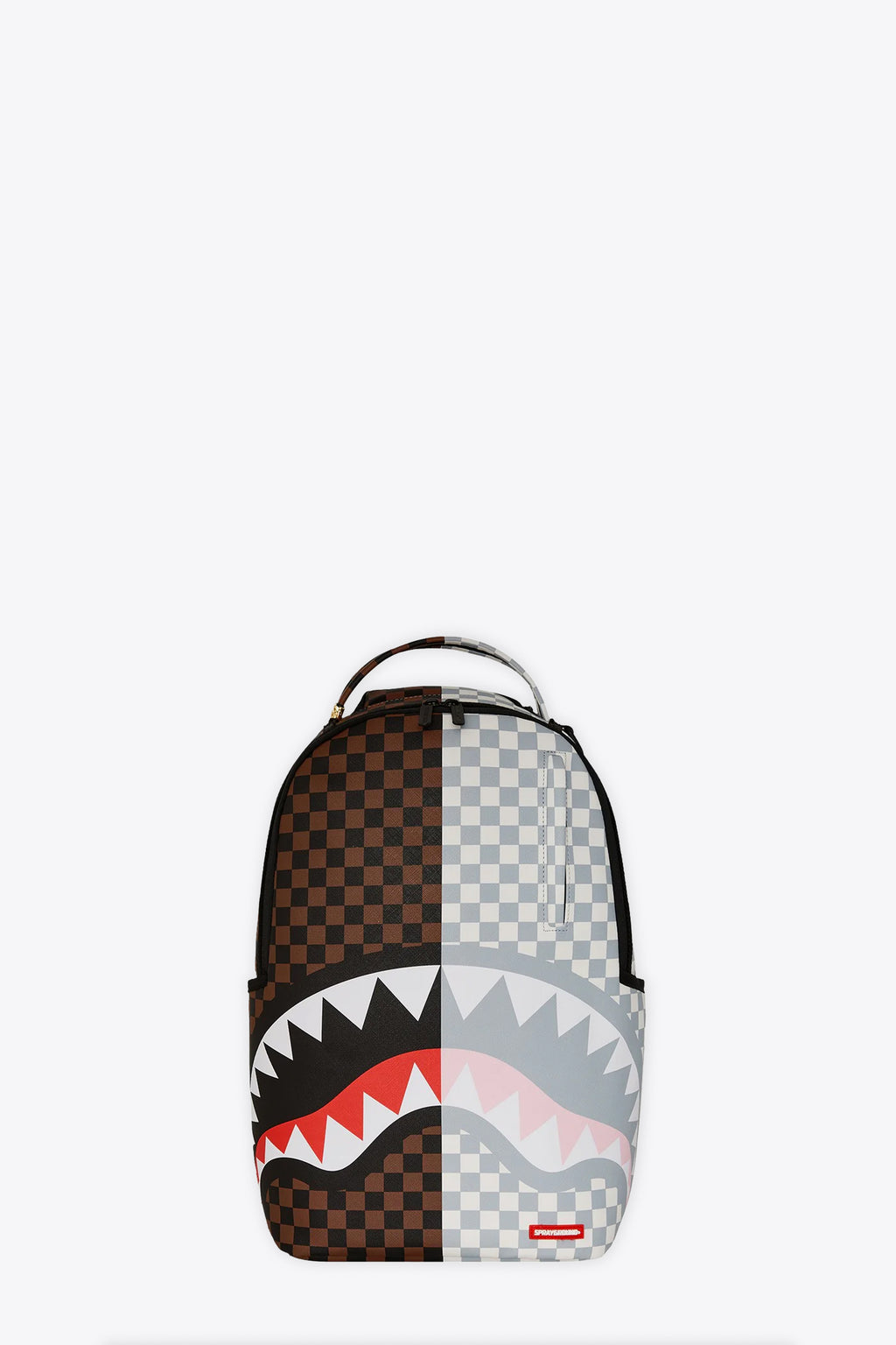 alt-image__Zaino-in-pvc-marrone-e-panna-a-scacchi-con-bocca-shark---Split-Rose-Sharks-in-Paris-Backpack