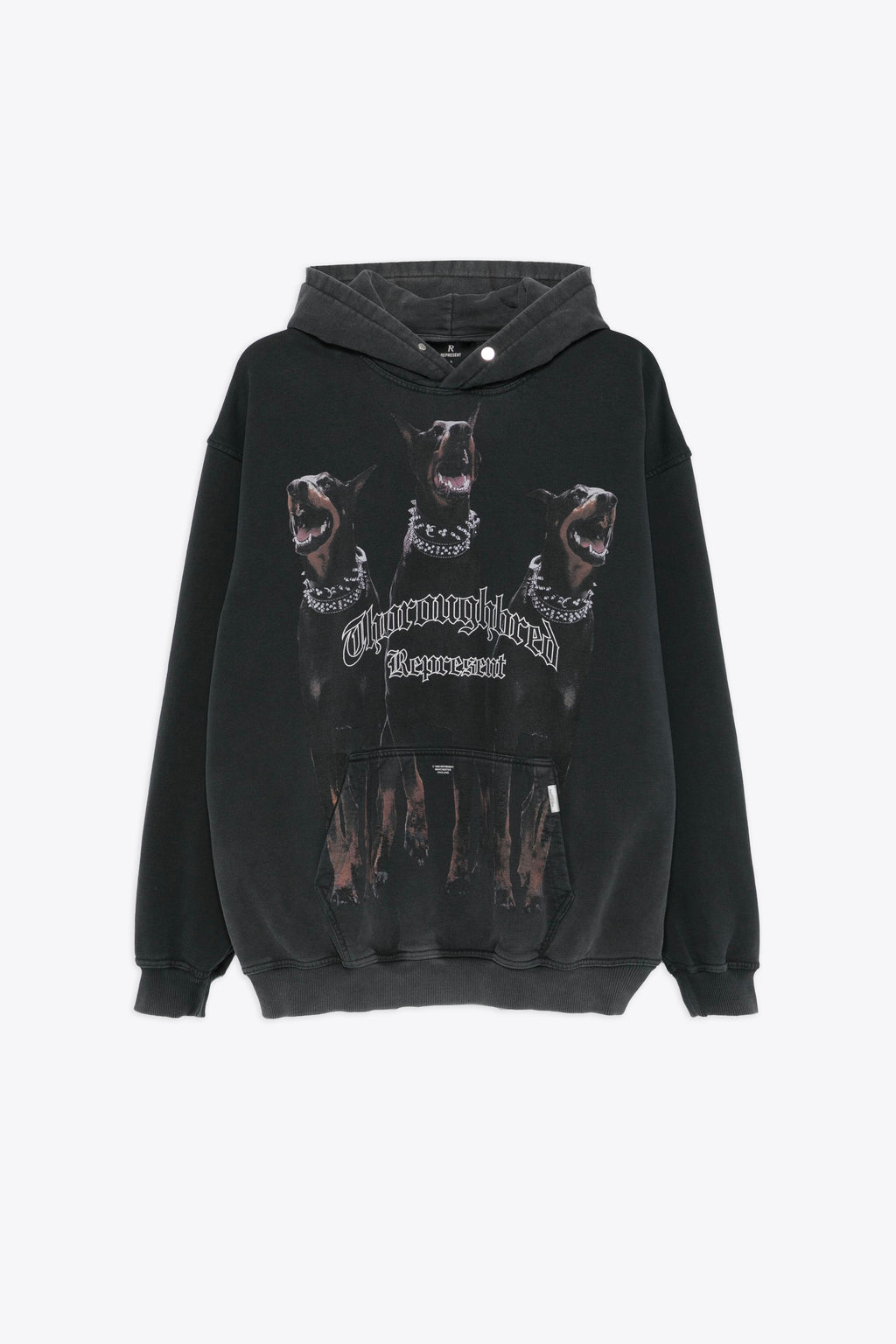 alt-image__Felpa-nera-in-cotone-lavato-con-cappuccio-e-grafica-frontale---Thoroughbred-Hoodie