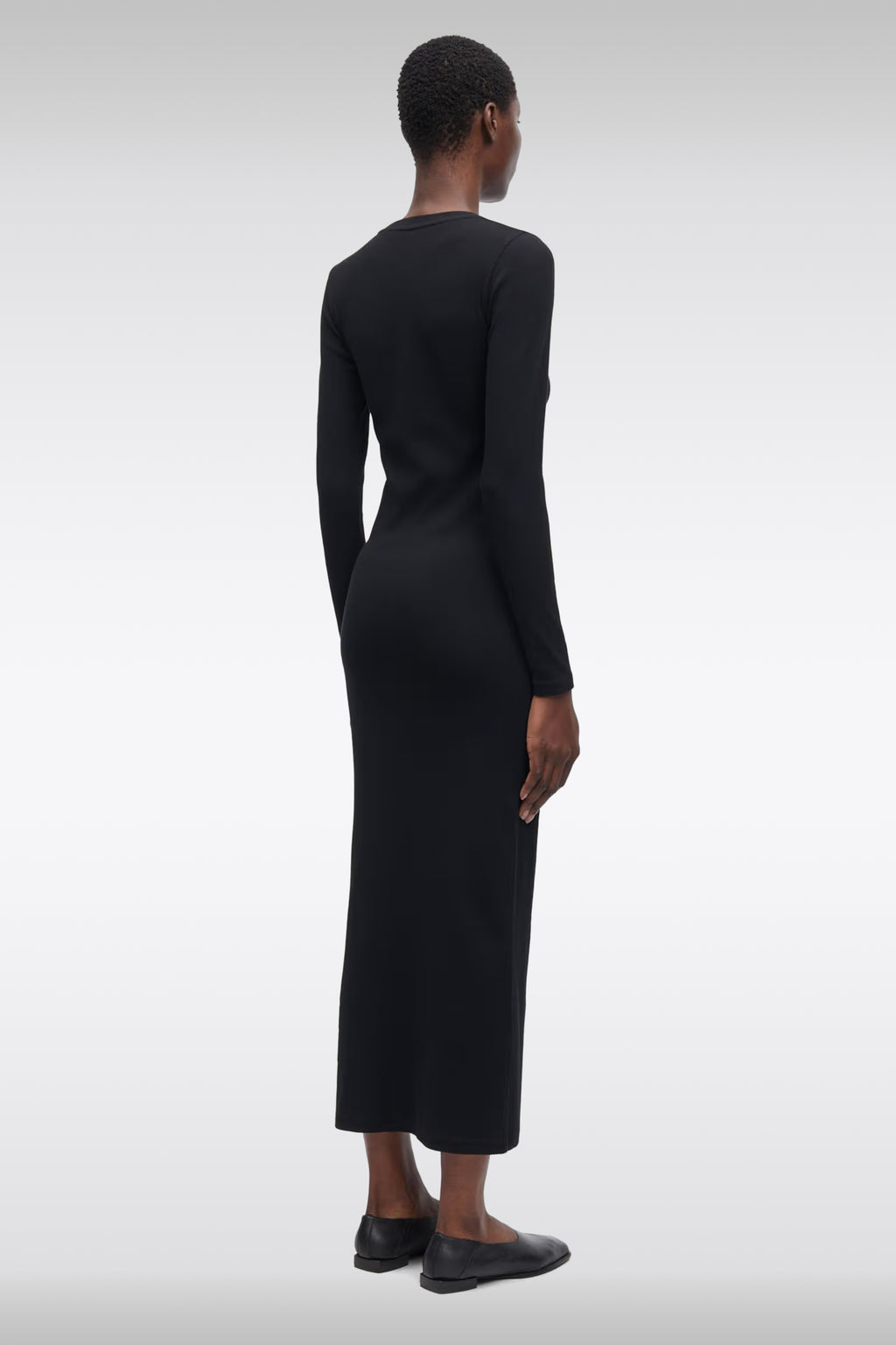alt-image__Abito-lungo-nero-in-cotone-a-coste-con-maniche-lunghe---Saalexa-Midi-Dress