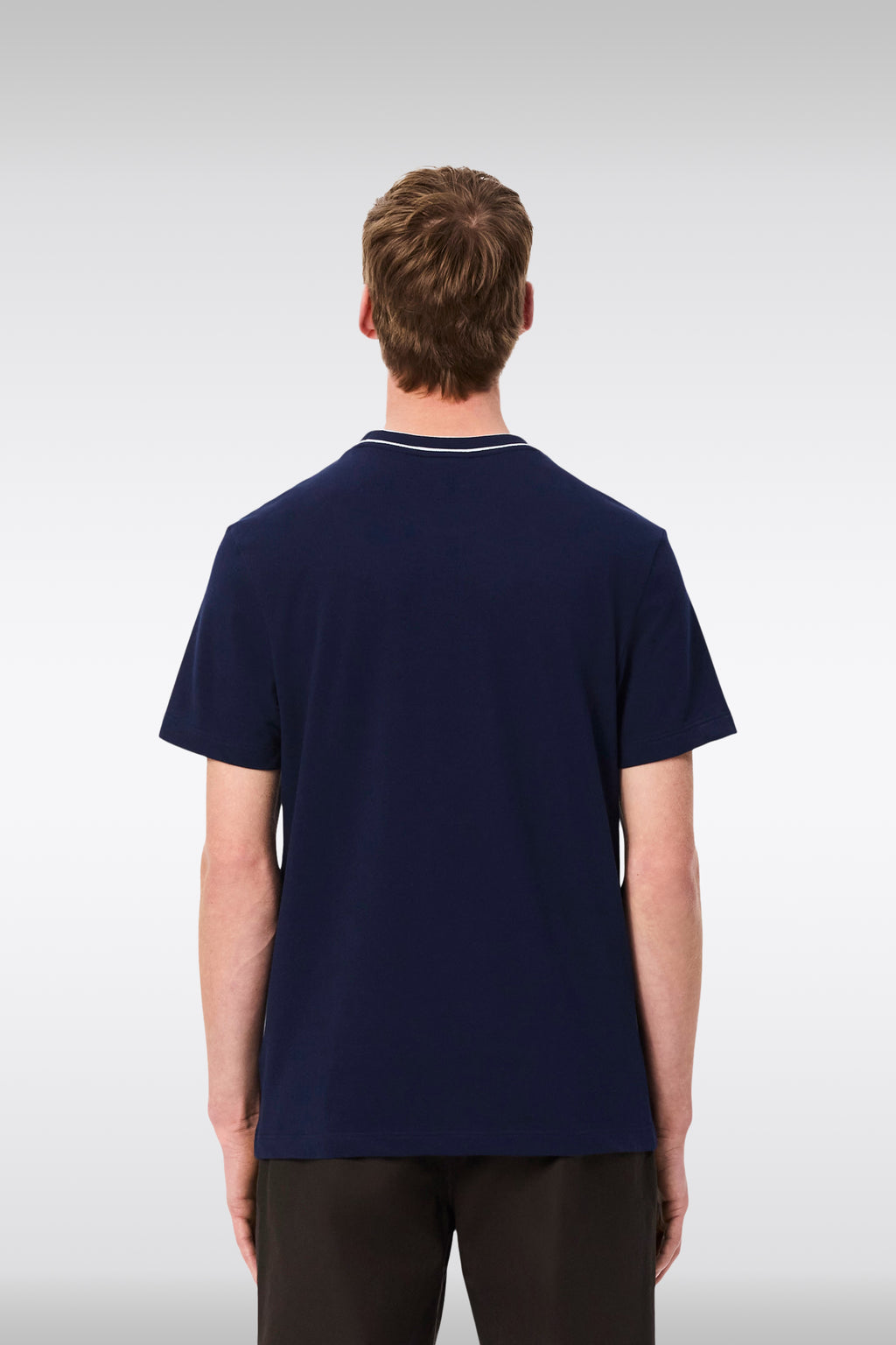 alt-image__Navy-blue-stretch-piquè-cotton-t-shirt-with-striped-crewneck
