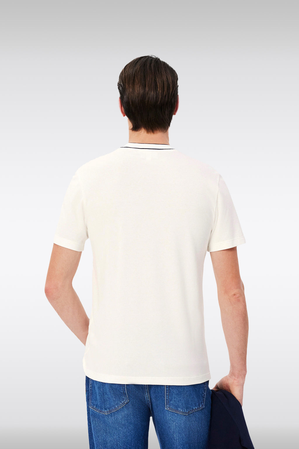 alt-image__T-shirt-in-cotone-piquè-stretch-panna-con-colletto-a-righe