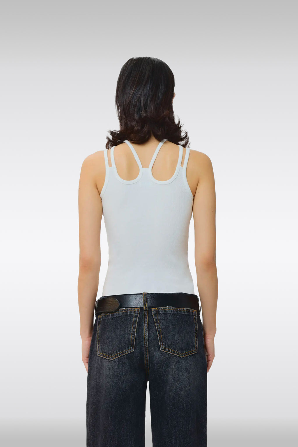 alt-image__Canotta-bianca-in-cotone-a-coste-con-spalline-multiple---Tank-Top