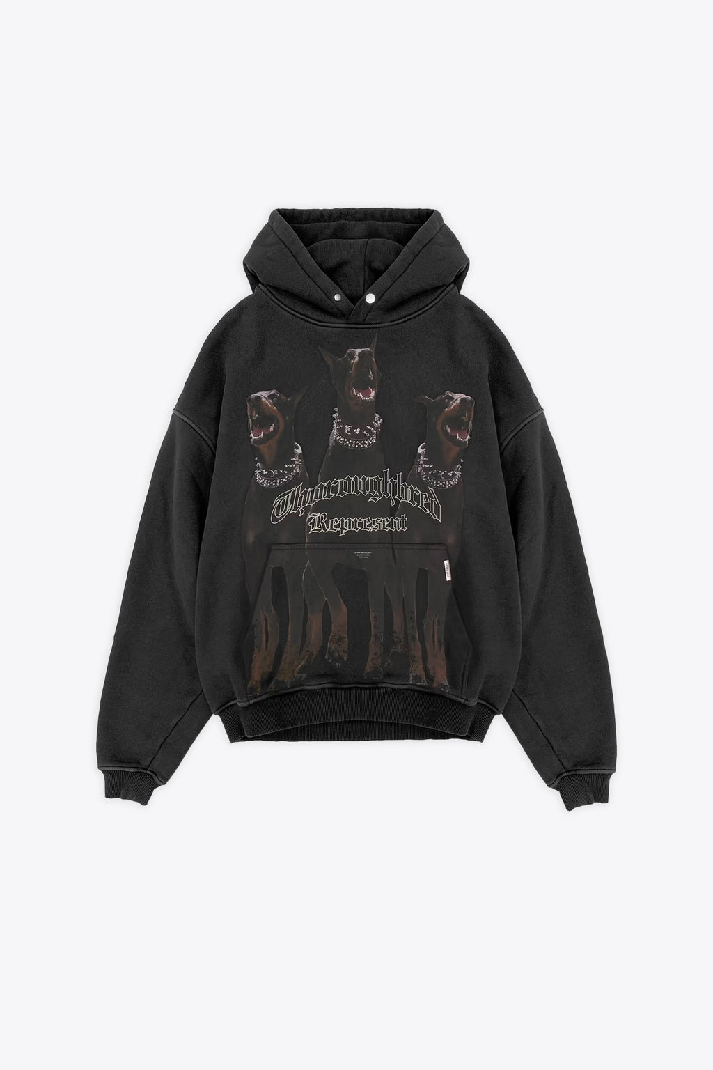 alt-image__Felpa-nera-in-cotone-lavato-con-cappuccio-e-grafica-frontale---Thoroughbred-Hoodie