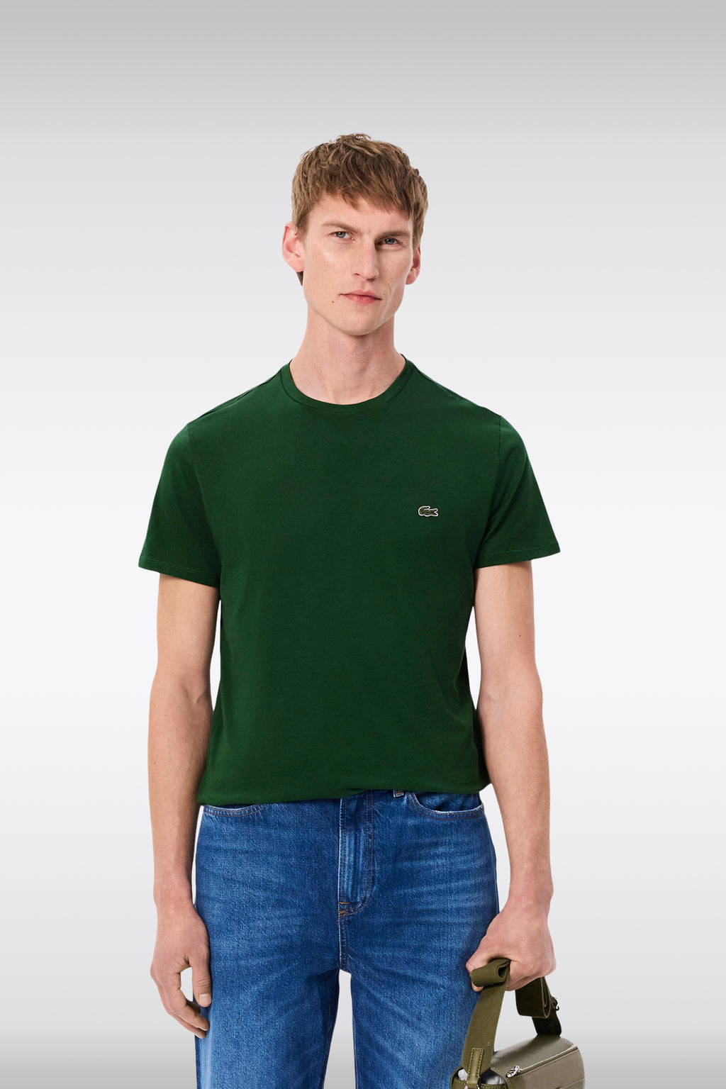 alt-image__T-shirt-in-cotone-Pima-verde-scuro-con-logo-al-petto