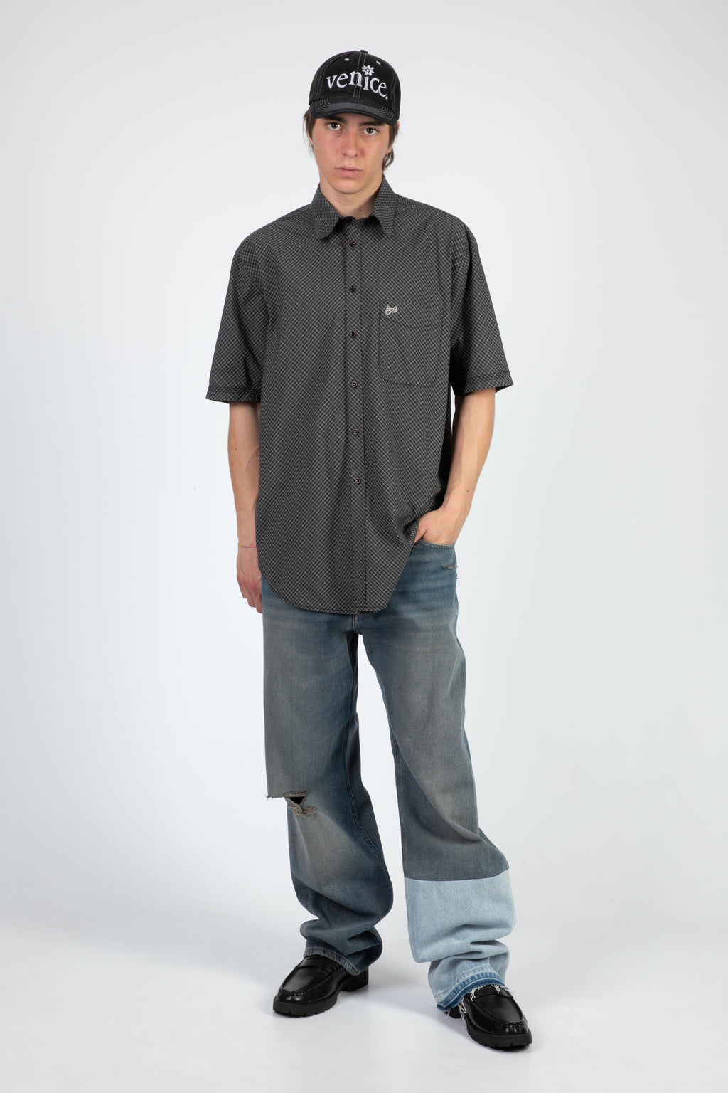 alt-image__Black-check-poplin-cotton-shirt---Unisex-Mini-Plaid-Short-Sleeve-Shirt-