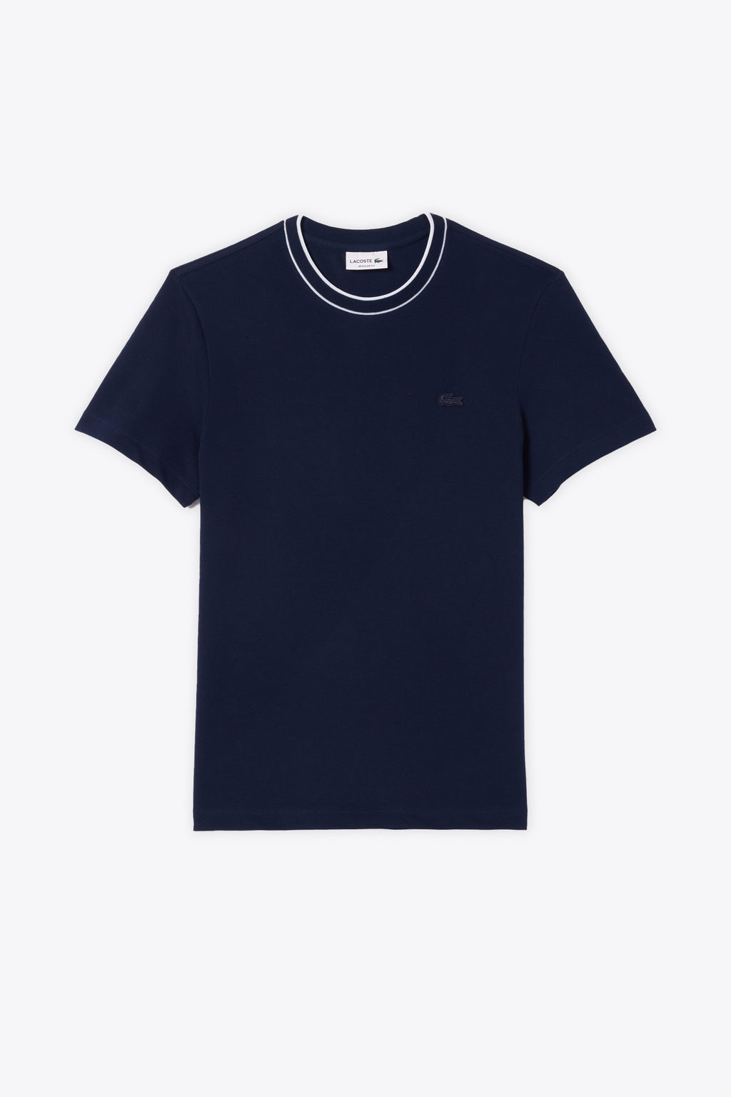 alt-image__Navy-blue-stretch-piquè-cotton-t-shirt-with-striped-crewneck