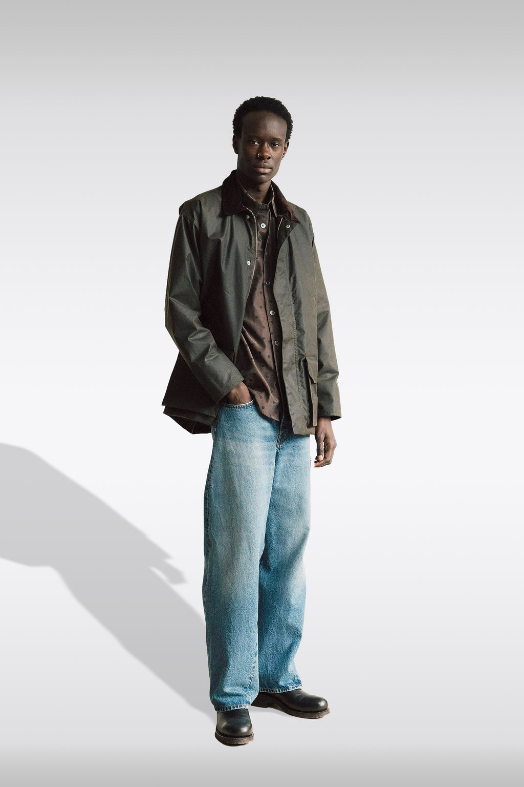 alt-image__Dark-grey-waxed-cotton-jacket-with-corduroy-collar---Waxed-Leisure-Jacket