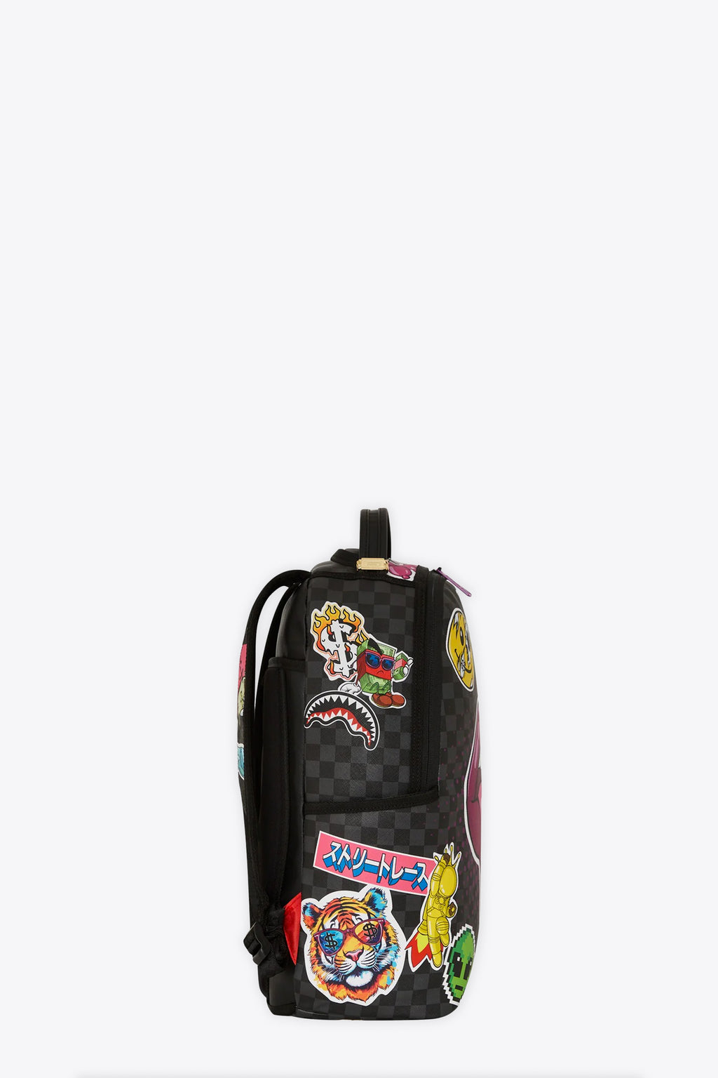 alt-image__Zaino-in-pvc-nero-a-scacchi-con-stampa-stickers-all-over---Lips-Smack-Down-Dlxvs-Backpack
