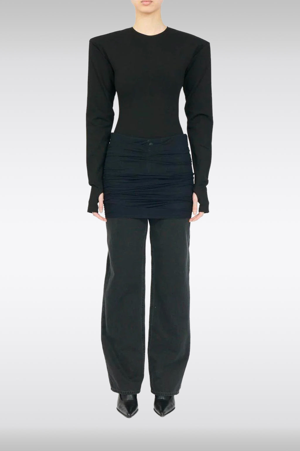 alt-image__Black-denim-loose-jeans-with-mesh-skirt-overlapping