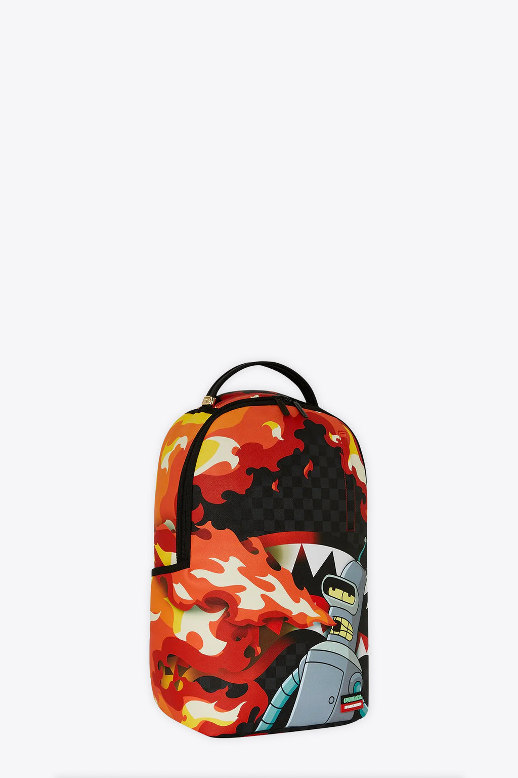 alt-image__Zaino-in-pvc-nero-a-scacchi-con-stampa-Futurama---Bender-Fire-Drama-Dlxvs-Backpack
