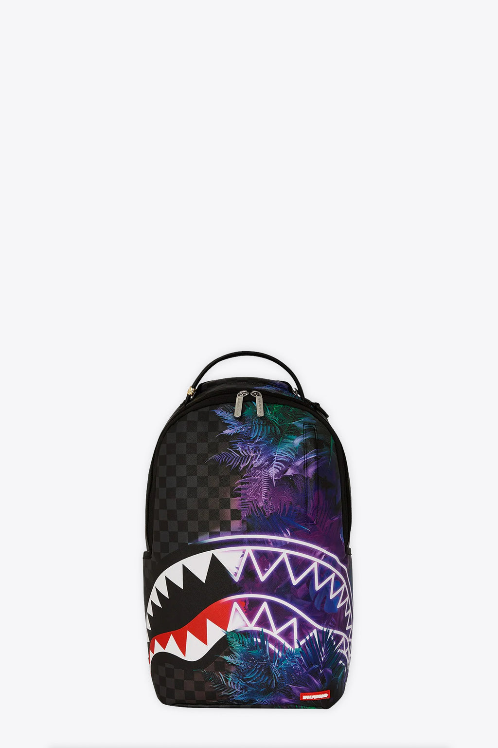 alt-image__Black-check-pvc-backpack-with-tropical-leaves-detail---Treehouse-Party-Dlxsv-Backpack-