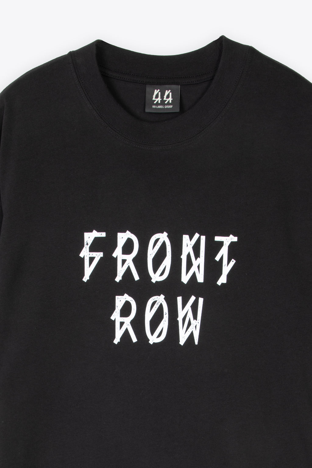 alt-image__Black-cotton-t-shirt-with-front-slogan-and-back-logo---Front-Row-Tee