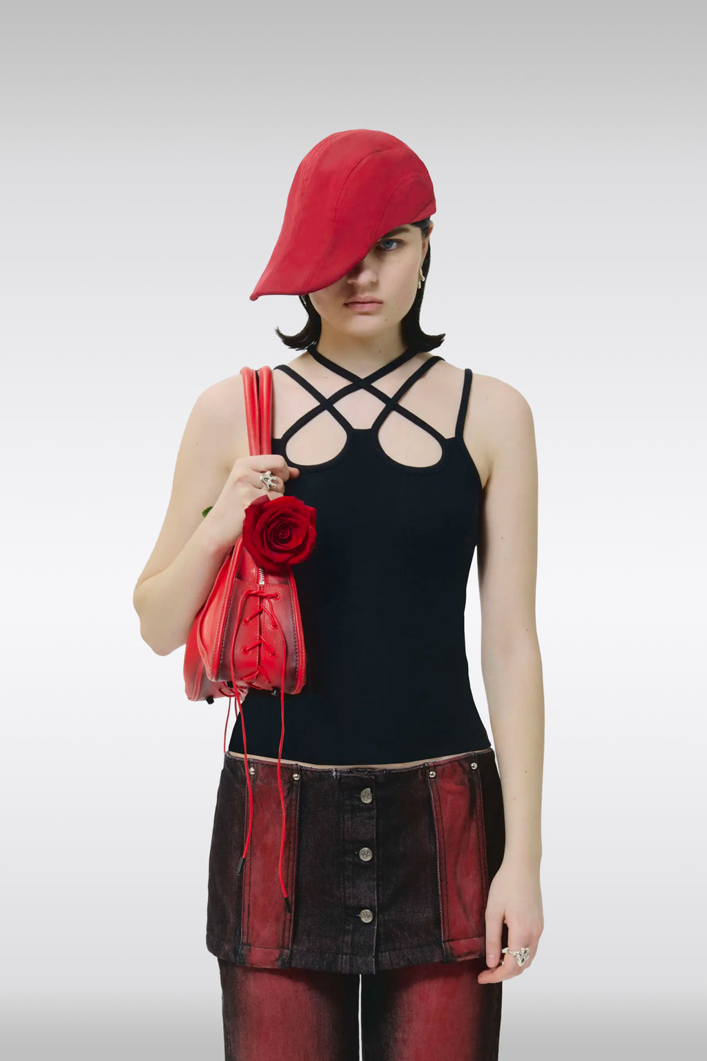alt-image__Canotta-nera-in-cotone-a-coste-con-spalline-multiple---Tank-Top
