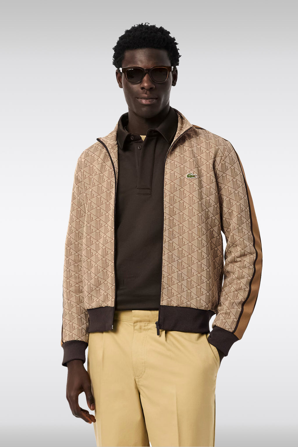 alt-image__Felpa-con-zip-beige-e-marrone-con-motivo-jacquard