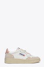 White leather and suede low sneaker with powder pink tab - Medalist 