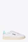 White leather low sneaker with turquoise back tab - Medalist 