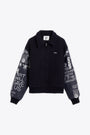 Bomber blu navy in panno con maniche in pelle - Art Saves College Jacket 