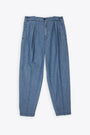 Pantalone in denim chambray blu medio con pince - Portobello 