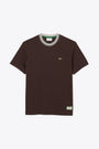 T-shirt in cotone marrone con colletto a righe 