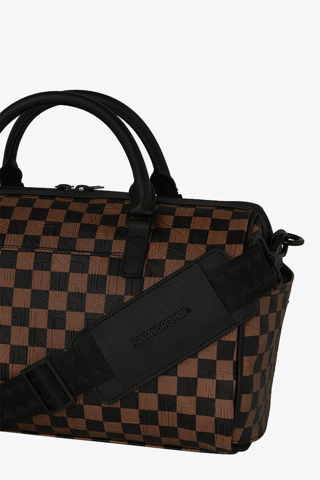 alt-image__Bauletto-in-pvc-a-scacchi-marrone-e-nero-con-bocca-shark---Check-2-Emboss-Mini-Duffle