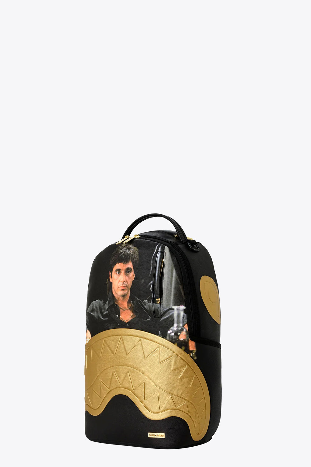 alt-image__Zaino-in-pvc-nero-con-stampa-Scarface-e-bocca-shark-oro---Scarface-Gold-Embossed-Backpack